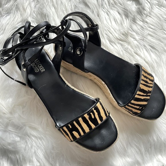 Bleecker & Bond Odette Tiger Calf Hair Espadrille Wedge Sandals 6.5M Leather - Picture 13 of 16